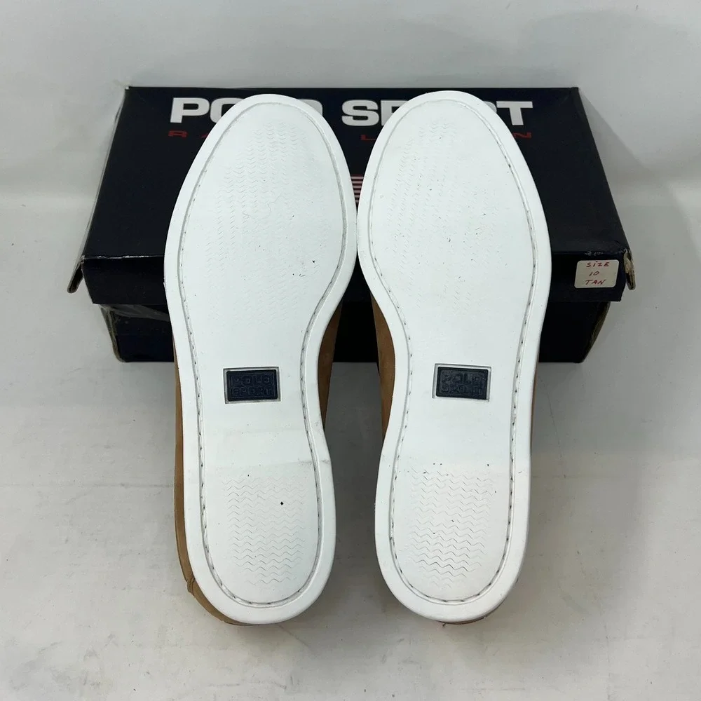 Polo Sport Ralph Lauren Boat Shoes Tan Leather Moc Toe Beige‎ Men's 10D VTG NEW
